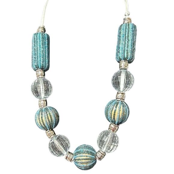 Vintage Unique Chunky Statement Necklace 32" Blue Faceted Lucite Frosted Balls - Picture 8 of 9